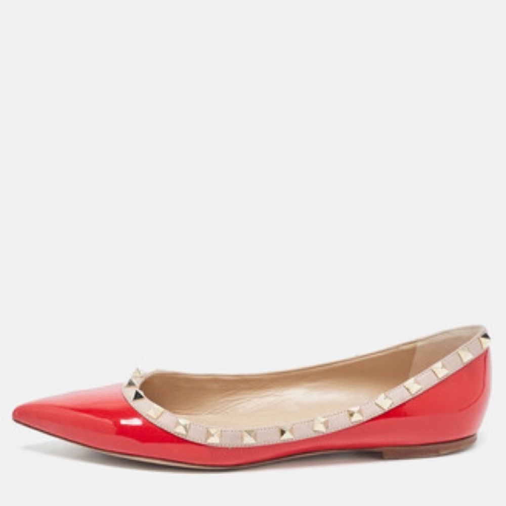Valentino Rockstud Red Patent Leather Flats Sz 35.5